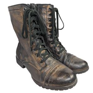 Nine West Haileigh Black & Gold Metallic Lace-Up Combat Boots Womens 7.5